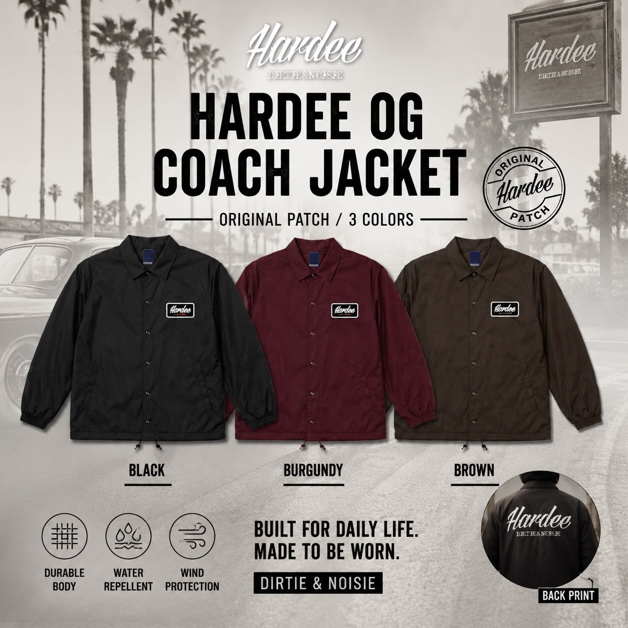 HARDEE OG COACH JACKET — BLACK / BURGUNDY / BROWN